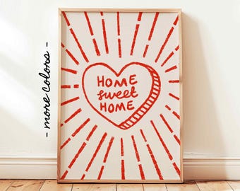 Home Sweet Home Printable, Retro Heart Love Poster, Funky Entryway Wall Decor