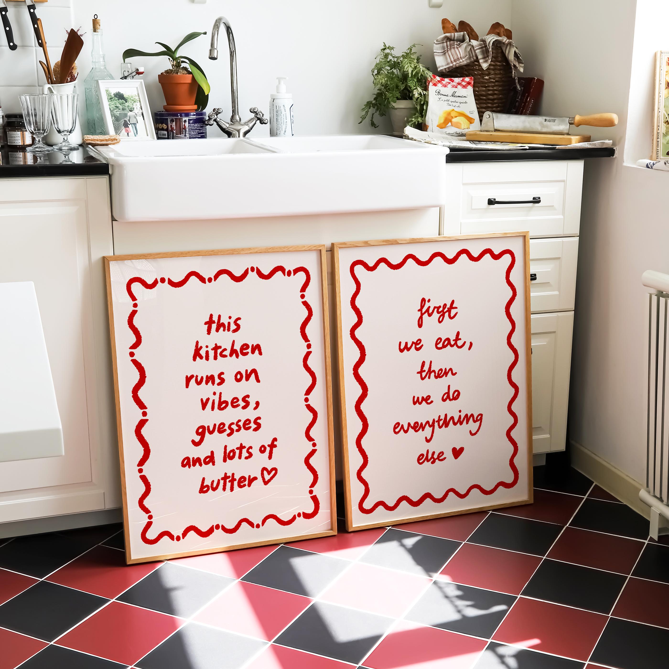 Fun Kitchen Posters Funny Kitchen Vibes Printable, Retro Heart Cooking Poster, Minimalist ...