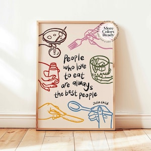 Skurrile Küche Julia Kind Druck, buntes Essen Poster, Menschen, die Kunst, Retro Dopamin-Wand-Dekor zu essen