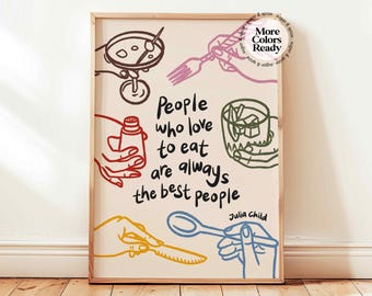 Whimsical Julia Child Printable, Colorful Food Poster, Retro Kitchen Wall Decor