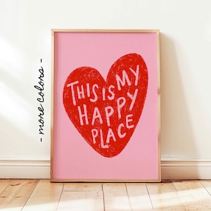 Impression This Is My Happy Place, poster coeur, oeuvre d'art mural rose BCBG, cadeau coeur coloré, décoration coquette