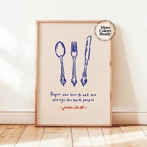 Impresión con cita de Julia Child sobre la cocina, póster con boceto de utensilios dibujados a mano, refranes vintage de cocina, decoración minimalista