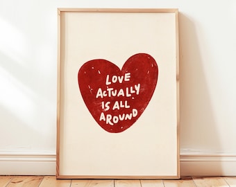 Love Actually is All Around Print, Retro Heart Poster, Minimalist