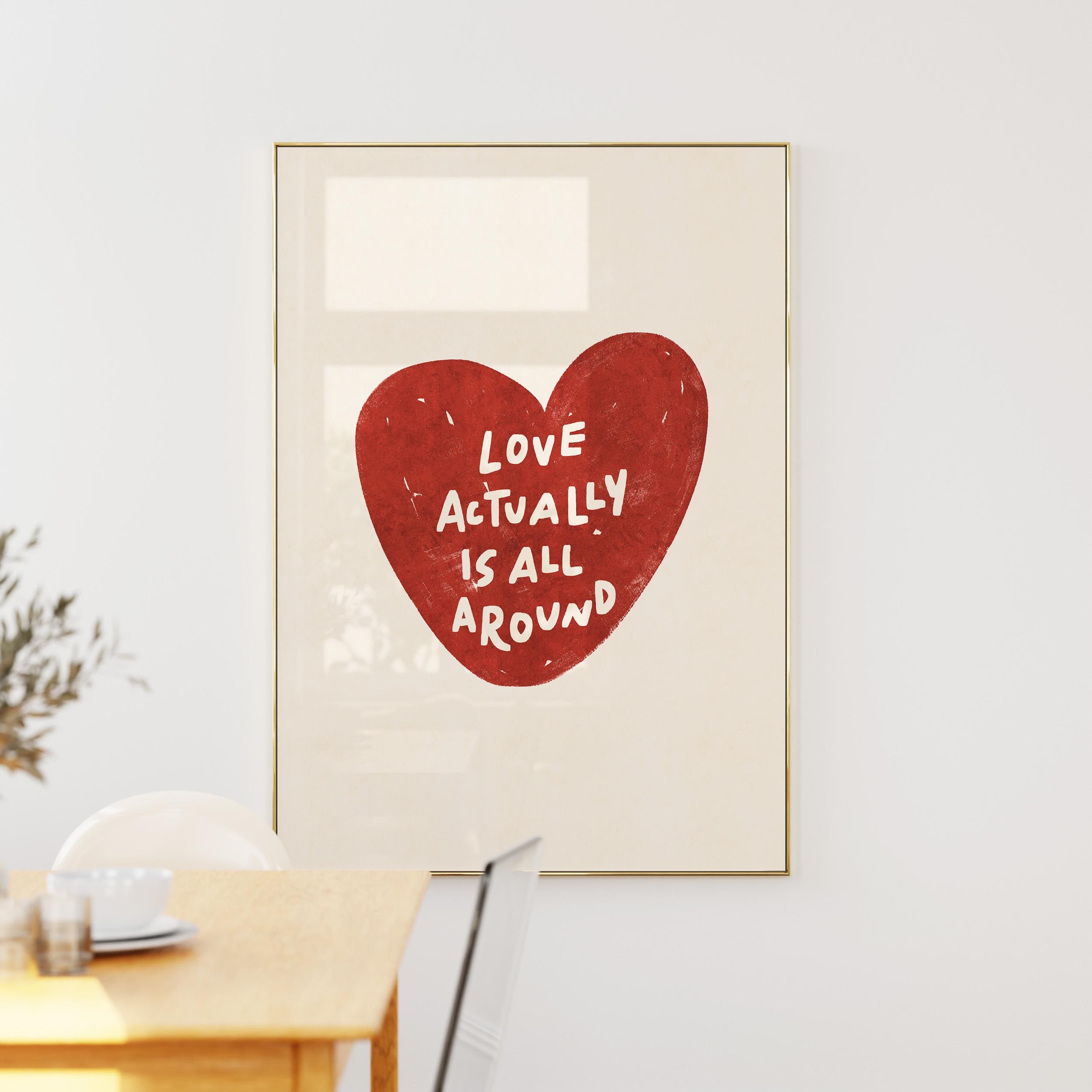 Love Actually is All Around Print, Retro Heart Poster, Minimalist