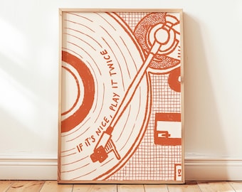 Impresión de Play It Twice, póster retro de vinilo, decoración de pared para amantes de la música, sin marco