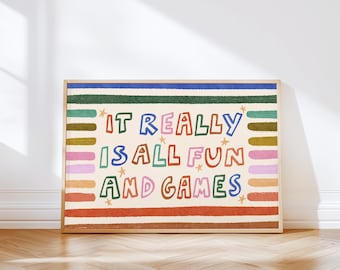 All Fun And Games Printable, Colorful Kids Horizontal Playroom Poster, Toddler Wall Decor