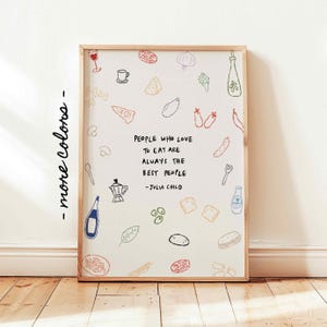 Impresión con cita de Julia Child, póster de cocina original, arte mural "Gente que ama comer", decoración moderna para el comedor