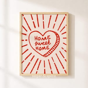 Home Sweet Home Print, Retro Heart Quote Poster, Vintage Entryway Wall Decor, UNFRAMED