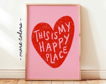 This Is My Happy Place Printable, RedPink Heart Preppy Poster, Girly Coquette Wall Decor