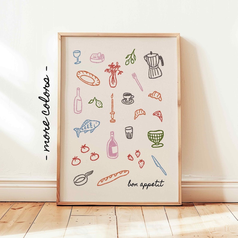 set of 2 bon appetit prints, retro cooking prints,... Bon Appetit Dinner Party Printable, Minimalist Retro Kitchen Wall Art ...