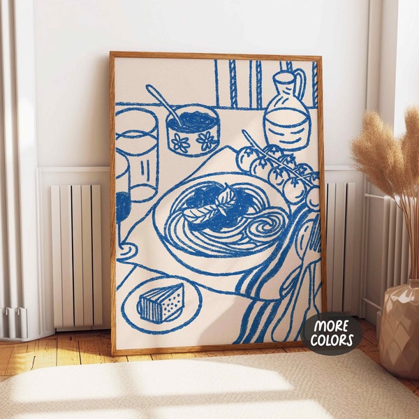 Pasta-Wandkunstdruck, italienisches Pasta-Nacht-Poster, Retro-Food-Tisch-Illustration, Pasta-Liebhaber-Kunst, Küchen-Wanddekoration