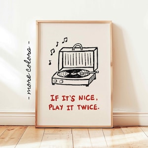 Funky Musik Wandkunst, If it‘s nice Play It Twice Poster, Hand gezeichnetes Retro Vinyl Poster, Schallplatten Wanddeko