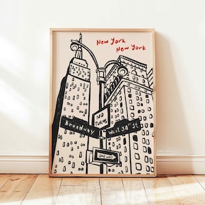 New York City Vintage Print, Empire State Retro Poster, Manhattan Skyline Wall Decor, UNFRAMED