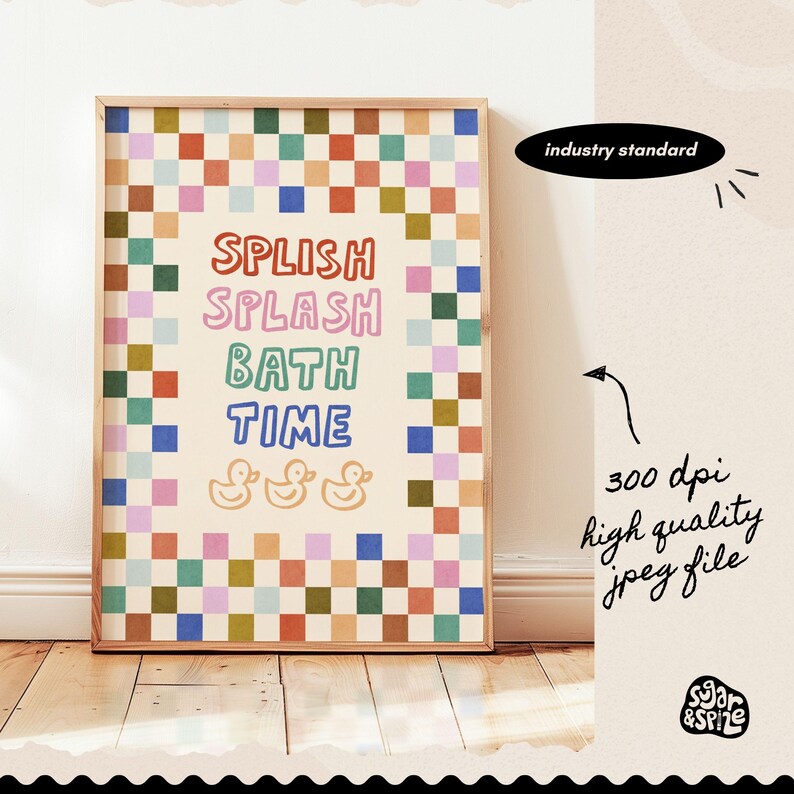 Splish Splash Bath Printable, Colorful Kids Bathroom Poster, Toddler ...