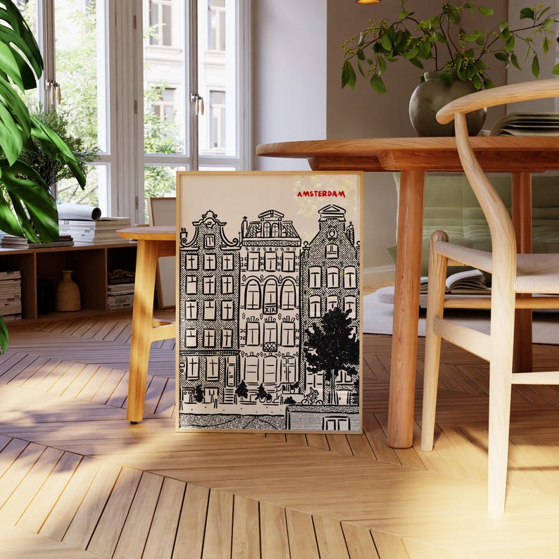 Amsterdam City Print, Netherlands Holland Poster, Retro Europe Travel Minimalist Decor, UNFRAMED image 3