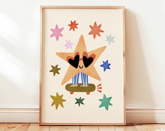 Star Skater Printable, Colorful Kids Playroom Poster, Toddler Wall Decor