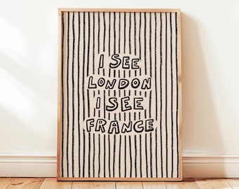 I See London I See France Print, Neutral Bathroom Poster, Retro Wash Room Wall Decor, UNFRAMED