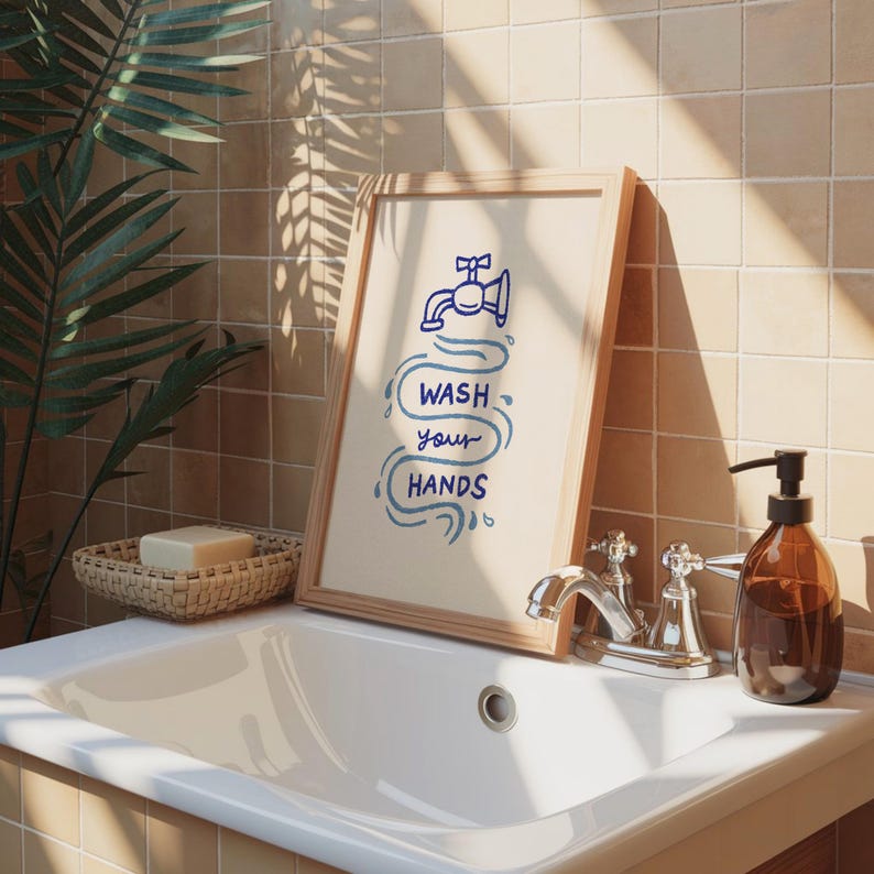Wash Your Hands Print, Minimalist Bathroom Poster, Guest Check Wash Room Decor, UNFRAMED image 2