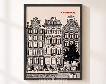 Stampa della città di Amsterdam, poster dei Paesi Bassi, decorazione minimalista retrò per viaggi in Europa, SENZA CORNICE