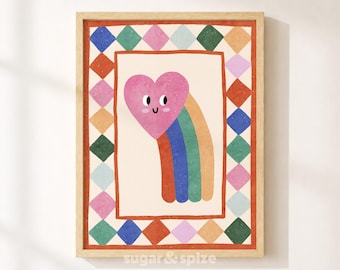 Shooting Heart Print, Colorful Rainbow Kids Playroom Poster, Nursery Wall Decor, UNFRAMED