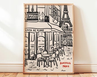 Paris City Retro Printable, Eiffel Tower France Poster, Europe Travel Wall Art Decor 