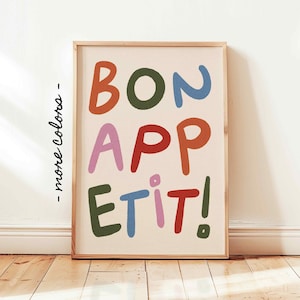 Bon Appetit Print, Bunte Moderne Küche Poster, Minimale Esszimmer Wand Kunst, Funky Küchen Dekor