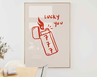Lucky You Print Poster, Lucky 777 Wall Art, Good Luck Charm