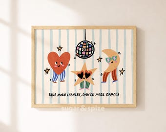 Take More Chances Print, Colorful Stars Kids Playroom Poster, Nursery Wall Decor, UNFRAMED