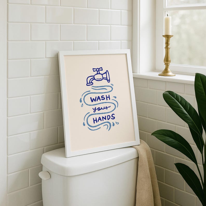 Wash Your Hands Print, Minimalist Bathroom Poster, Guest Check Wash Room Decor, UNFRAMED image 3
