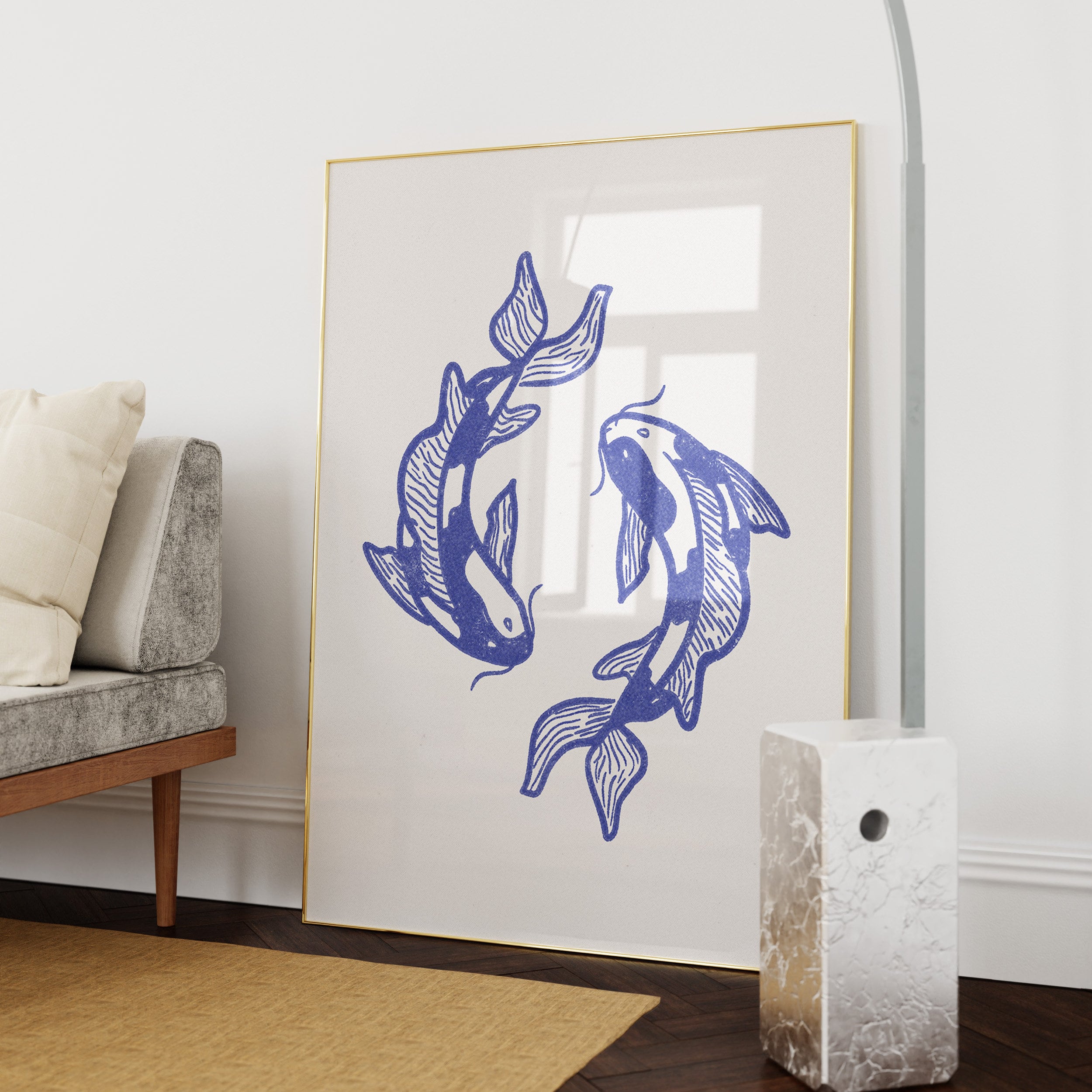 Koi Fish Print, Japandi Fish Poster, Japanese Wall Art, Minimalist