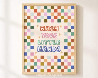 Wash Your Little Hands Print, Colorful Kids Bathroom Poster, Toddler Wall Decor, UNFRAMED