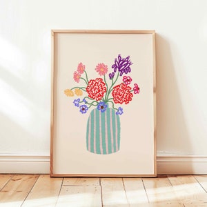 Impresión pastel de florero, arte floral abstracto colorido, póster de mercado de flores, decoración de pared con flores retro