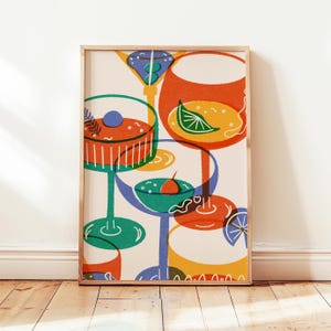 Proost drankjes print, kleurrijke glazen cocktailposter, funky barwagen kunst aan de muur, decor retro moderne keuken
