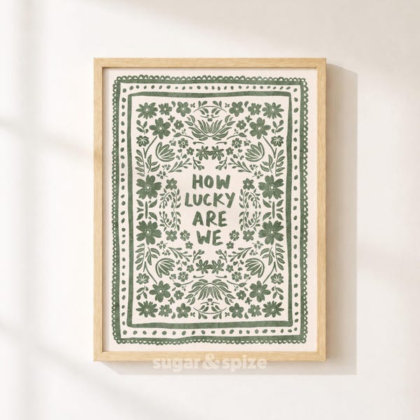Hoe gelukkig zijn we? Print, olijfgroene bloemenposter, vintage botanische wanddecoratie, ONGEKADERD