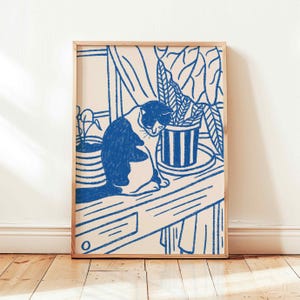 Stampa artistica con linee di gatto retrò, poster di Matisse amante dei gatti, graziosa decorazione da parete vintage
