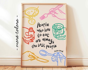 Whimsical Julia Child Printable, Colorful Kitchen Food Poster, Retro Dining Room Wall Decor