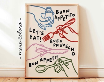 Buon Appetito Let's Eat Print, Bon Appetit Poster, Modern Kitchen Wall Art, Kitchen Sayings, Dining Room Decor