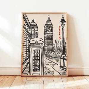London City Printable, Retro Big Ben UK Poster, Minimalist Travel Wall Art Decor