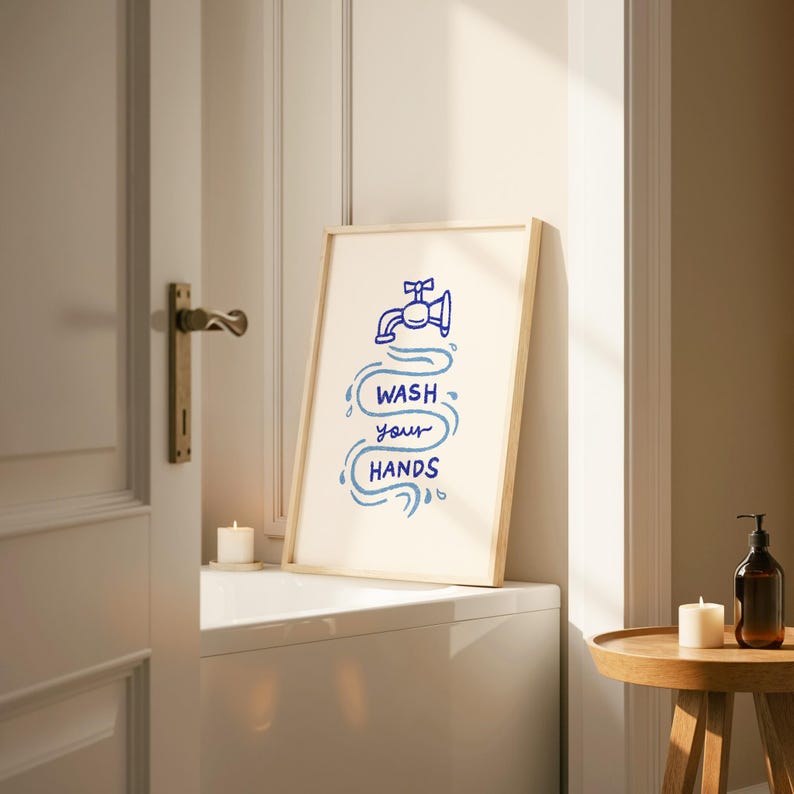 Wash Your Hands Print, Minimalist Bathroom Poster, Guest Check Wash Room Decor, UNFRAMED image 4