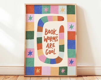 Bookworms Are Cool Printable, Colorful Kids Playroom Poster, Nursery Wall Decor