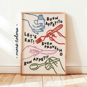Buon Appetito Hand Drawn Print, Bon Appetit Poster, Let‘s Eat Print, Modern Kitchen Print, Kitchen Sayings, Trendy Dining Room Wall Art
