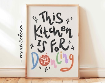 This Kitchen Is For Dancing Print, Retro Disco Ball Print, Colorful Wall Art Decor