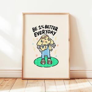Be 1% Better Everyday Print, Positive Office Inspirational Poster, Kids Affirmations Decor, Cute Dog Wall Art