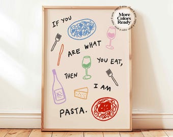 I Am Pastaの印刷物、パスタワインクラブのポスター、デンマークのパステルカラーのキッチン壁装飾