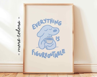 Everything Is Figureoutable Printable, Pastel Blue Positive Affirmations Poster, Kids Room Wall Decor
