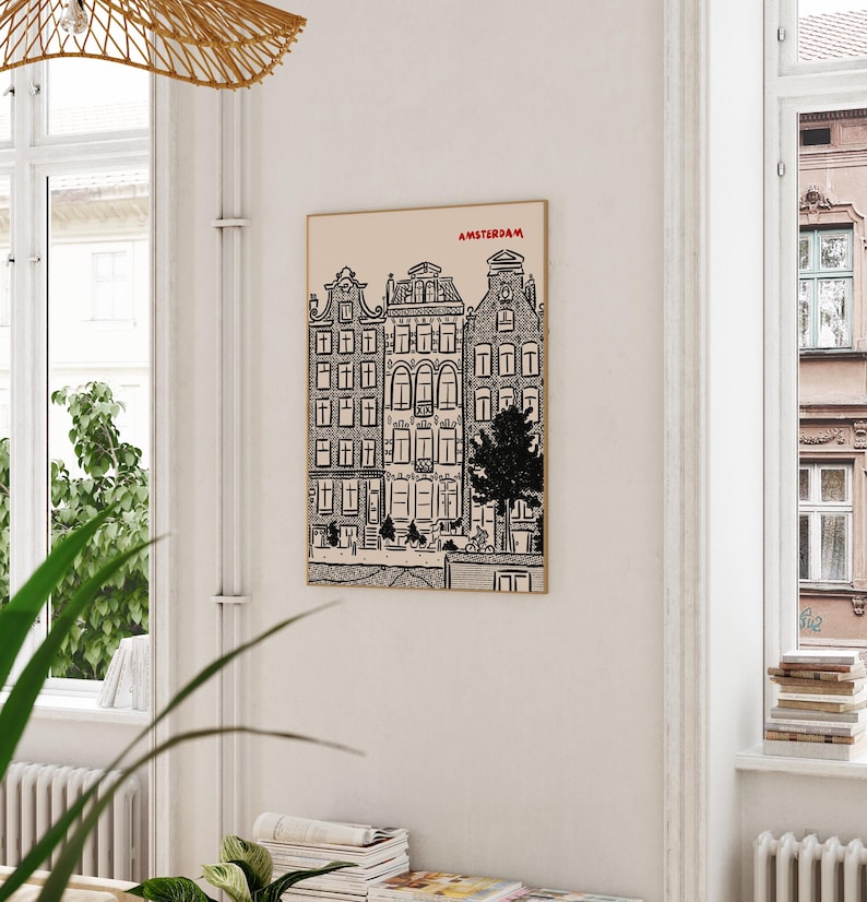 Amsterdam City Print, Netherlands Holland Poster, Retro Europe Travel Minimalist Decor, UNFRAMED image 5