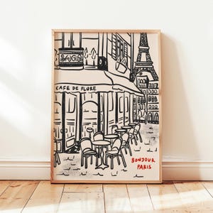 Paris City Print, Retro Cafe Eiffel Tower Poster, French Europe Travel Wall Decor, UNFRAMED
