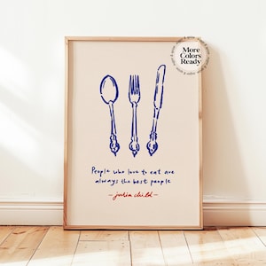 Impresión con cita de Julia Child sobre la cocina, póster con boceto de utensilios dibujados a mano, refranes vintage de cocina, decoración minimalista