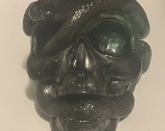 Skull with two snakes green and black