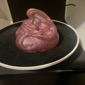 Pink dragon sleeping on rock